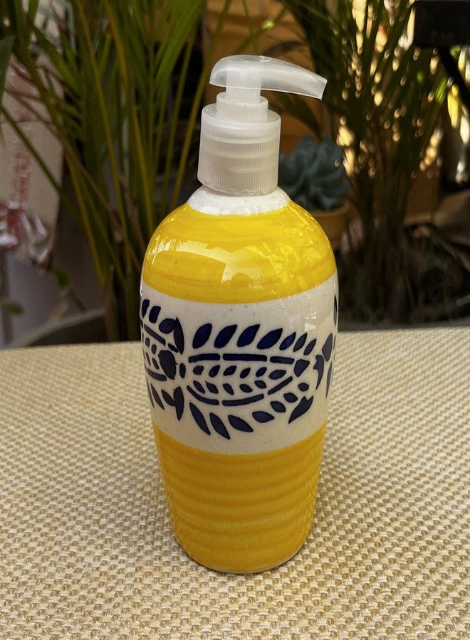 KunhaR Ceramic 2-Piece Bathroom Accessory Set, Yellow (Liquid Soap Dispenser 300 ML and Toothbrush Holder) - Image 5